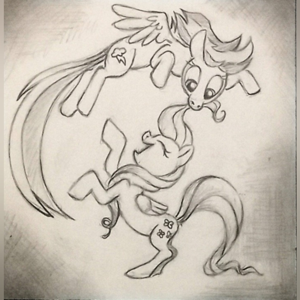 MLP : FIM "Filly Frolic" Fluttershy & Rainbow Dash Graphite Drawing